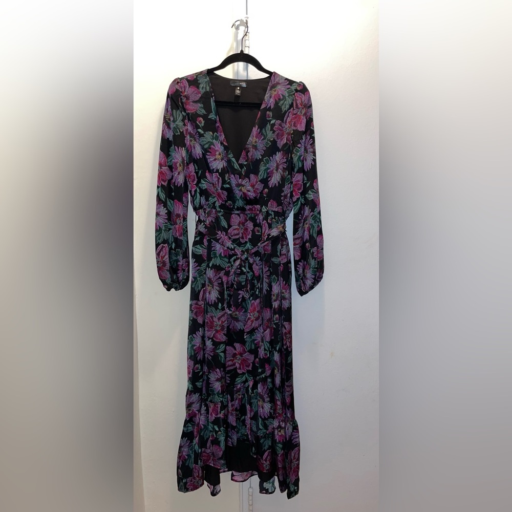AQUA Long Sleeved V-Neck Fit & Flare Floral Wrap Maxi Dress Size Medium $118 - Picture 7 of 15